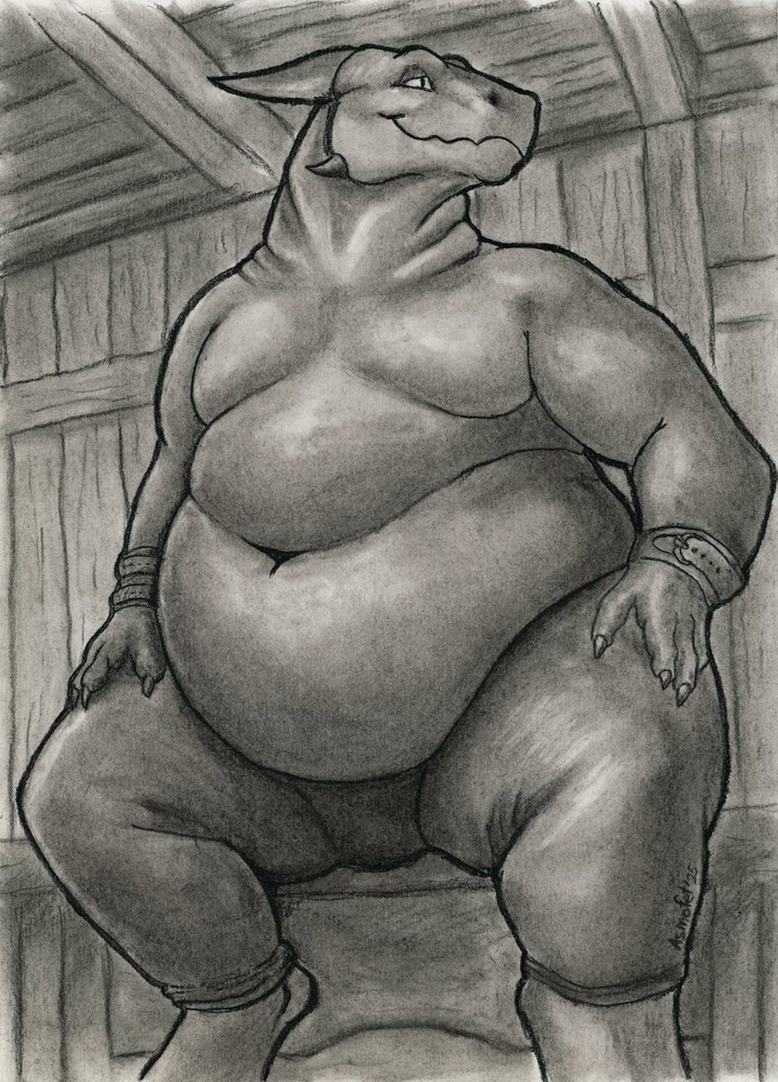 I realized that I had not been practicing with charcoal for a while. However, I still enjoy working with it. It's a shame that pastels in this format don't produce such smooth transitions.  #FatFur #Furry #FurryArt