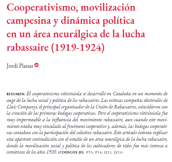 ¿Qué tal el viernes? Nosotros traemos #recomendación de IHE-EHR 21.1 (febrero, 2025)  

"Cooperativismo, movilización campesina y dinámica política en un área neurálgica de la lucha rabassaire (1919-1924)"

✍️Jordi Planas -Universitat de Barcelona

recyt.fecyt.es/index.php/IHE/…