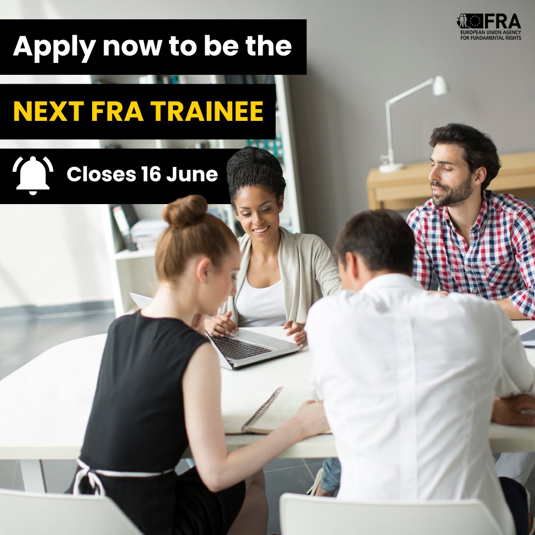 EU Fundamental Rights ➡️ #HumanRights (@eurightsagency) on Twitter photo 📣The FRA call for trainees is now open!
Apply now to be part of the <a href="/EURightsAgency/">EU Fundamental Rights ➡️ #HumanRights</a>!
We are looking for motivated young people to join us for 10 months from October.
Click here to learn more: fra.gestmax.eu/839/1/trainees… 📣The FRA call for trainees is now open!
Apply now to be part of the <a href="/EURightsAgency/">EU Fundamental Rights ➡️ #HumanRights</a>!
We are looking for motivated young people to join us for 10 months from October.
Click here to learn more: fra.gestmax.eu/839/1/trainees…