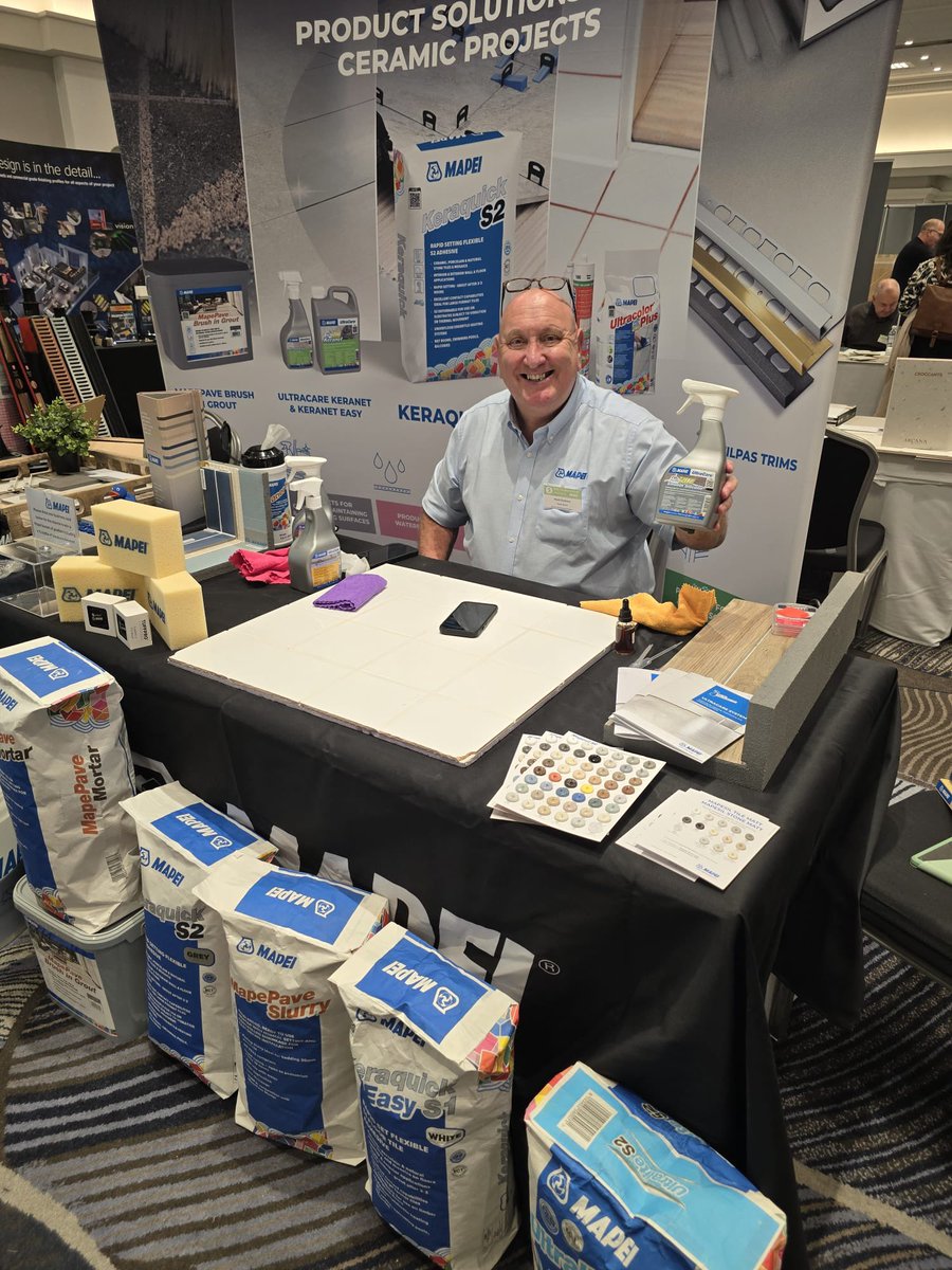 MapeiUKLtd's tweet photo. We’re all set up here at the #Hilton #Birmingham Metropole for the @tilingshow the #Mapei &amp; @profilpasuk teams will be showcasing our latest #tiling products and solutions. Alongside live product demos and offering #technical support for your projects. 

#TTA #tiler #interiors https://t.co/xbWEhxIEC3