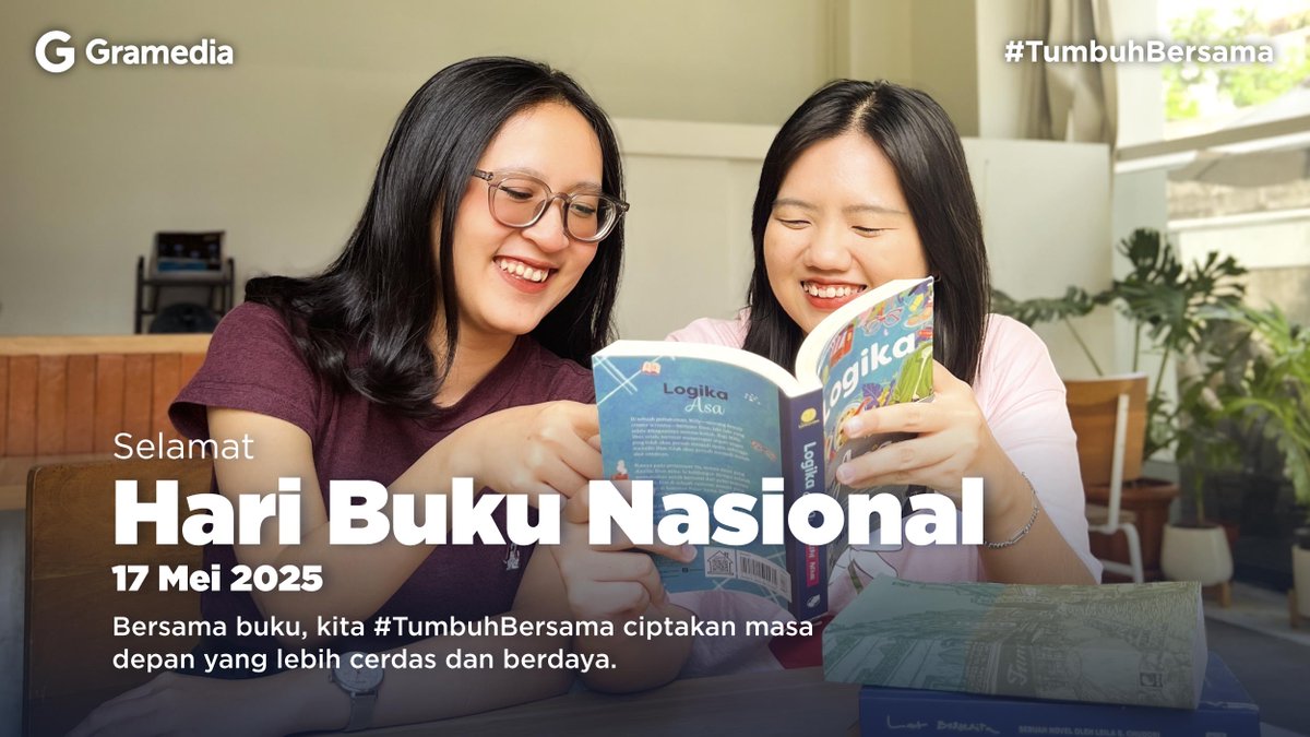 gramedia's tweet photo. Selamat Hari Buku Nasional! 📖✨

Hari ini, mari kita kembalikan makna menghargai. Bukan hanya pada buku, tapi juga pada mereka yang menciptakan 📝💖

Dukung penulis dan literasi Indonesia dengan membaca dari sumber resmi. Karena setiap buku asli yang kita pilih adalah langkah nyata untuk #TumbuhBersama 🌱📚

#Gramedia #HariBukuNasional #BulanBukuNasional