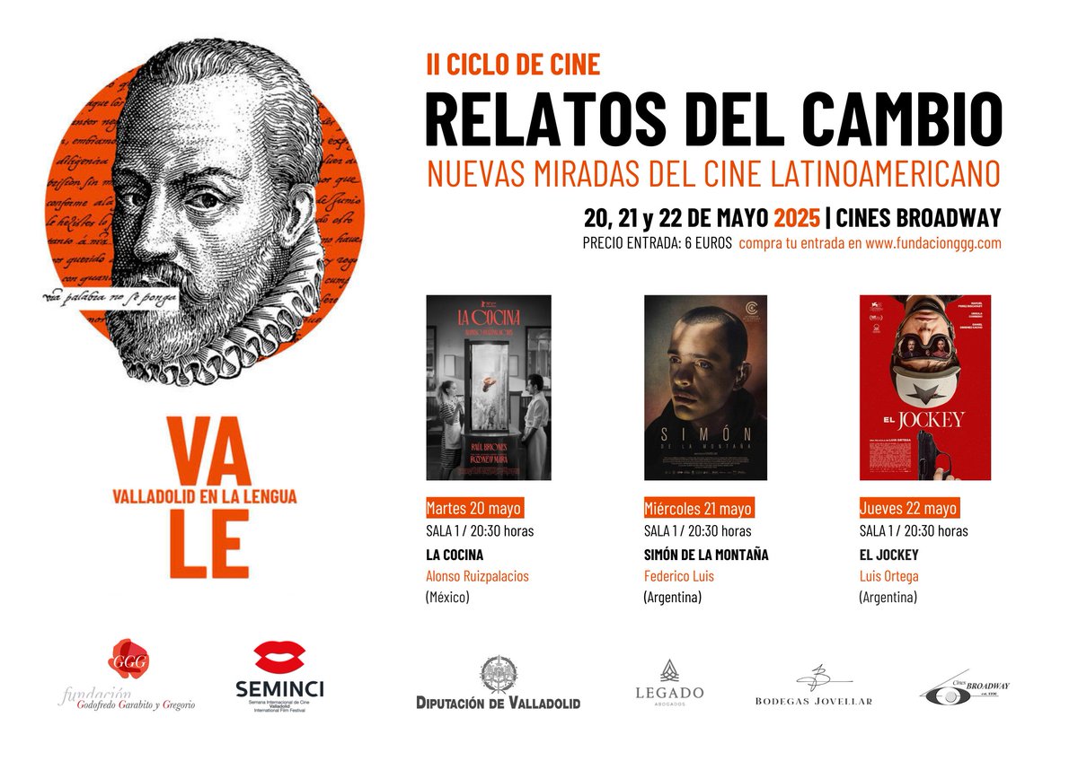Fundación Godofredo Garabito (@fundacionggg) on Twitter photo Si te gusta el #cine en español no puedes perderte el segundo ciclo "Relatos del cambio" de "#Valladolid en la Lengua" #VALE junto a <a href="/SEMINCI/">SEMINCI | Festival de Cine</a>. Tres películas para conocer el momento del cine latinoamericano.
🗓️ Fechas: 20, 21 y 22 mayo
🎞️ Entradas: valladolidenlalengua.es Si te gusta el #cine en español no puedes perderte el segundo ciclo "Relatos del cambio" de "#Valladolid en la Lengua" #VALE junto a <a href="/SEMINCI/">SEMINCI | Festival de Cine</a>. Tres películas para conocer el momento del cine latinoamericano.
🗓️ Fechas: 20, 21 y 22 mayo
🎞️ Entradas: valladolidenlalengua.es