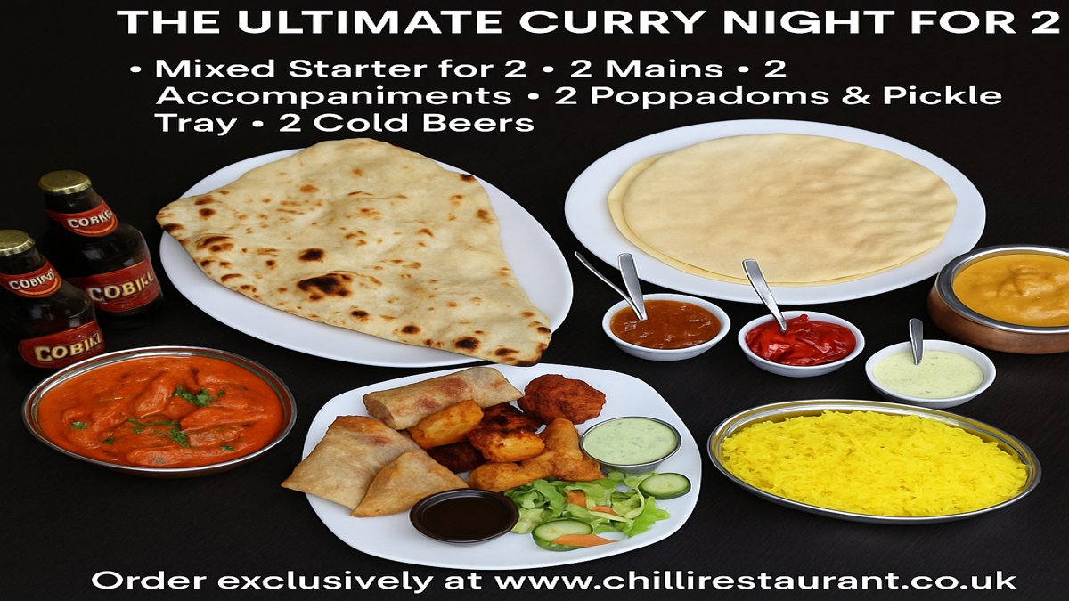 ChilliandGrille's tweet photo. Ruby Murray Friday Deal! 🔥
Meal for 2 – just £31.95
🍛 Mixed starter
🍛 2 mains
🍛 2 sides
🍛 Poppadoms &amp; pickle tray
🍻 2 beers
💸 Save 33%
📲 Order Fri 4–10pm at https://t.co/tT545plCho
#CurryNight #BarnsleyEats https://t.co/g6P8TgxQLX