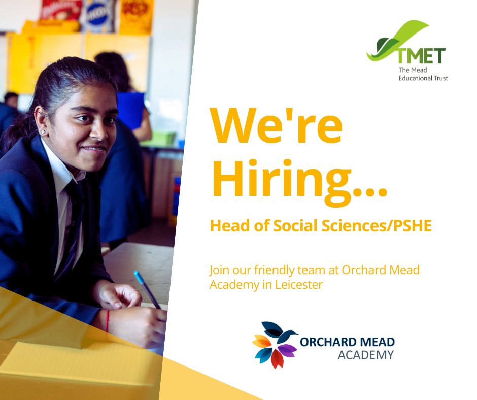 We’re Hiring at Orchard Mead Academy!

We are seeking passionate and inspiring leaders to join our team:
📘 Head of Maths
🌍 Head of Social Sciences/PSHE

📅Apply now – help shape the future of education.
👉Find out more and apply here: tinyurl.com/OrchardMead1
