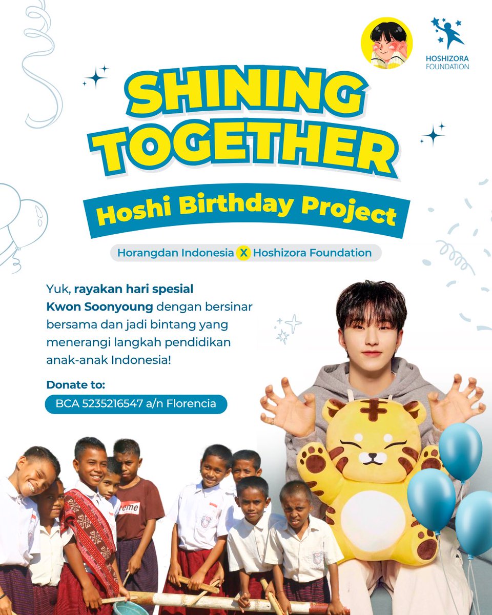 pocahoshi's tweet photo. Hai, Horangdan dan Carat!

Masih dalam rangka merayakan ulang tahun Hoshi yang ke-29, Pocahoshi berkolaborasi bersama Hoshizora Foundation untuk melakukan kampanye berjudul 

✨ 𝙎𝙃𝙄𝙉𝙄𝙉𝙂 𝙏𝙊𝙂𝙀𝙏𝙃𝙀𝙍 ✨ https://t.co/ZDVK82QnlK