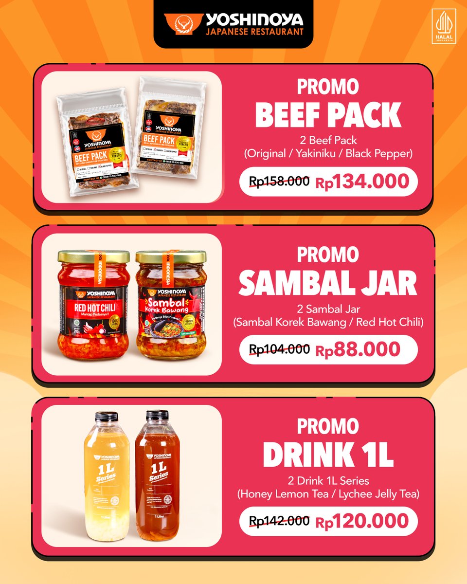 Cuma di TikTok!

Yoshinoya kasih promo seru yang sayang banget buat dilewatin!
✅ Hemat hingga 30% untuk berbagai menu
✅ Beli 2 Gratis 1 untuk Es Cendol Gula Aren
✅ Promo spesial untuk makan
#YoshinoyaDiRumah dengan harga lebih hemat.

Cepetan cek!