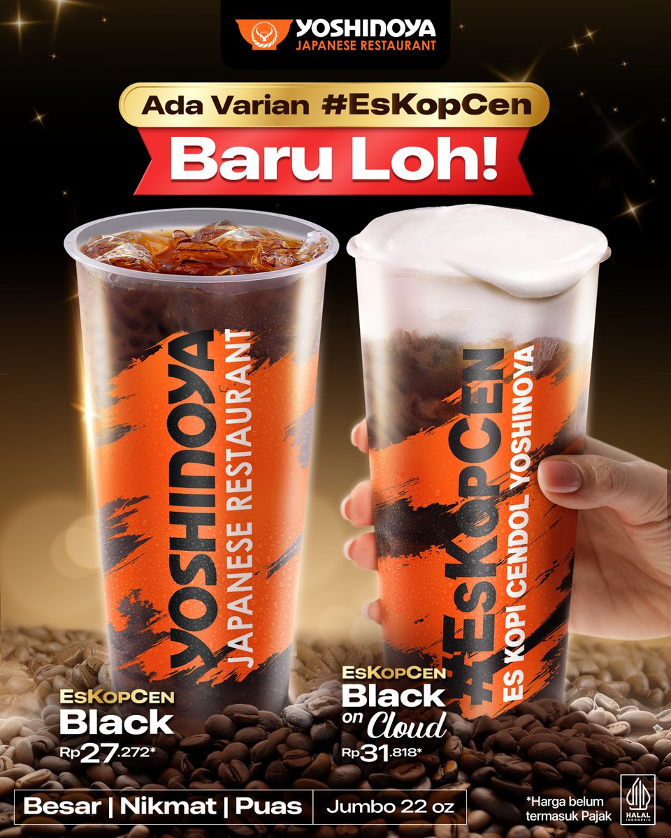 🚨 PECINTA KOPI, INI DIA VARIAN BARU #ESKOPCEN YANG SERU BANGET! 🚨

#EsKopCen Black – Buat yang suka kopi hitam strong! Dilengkapi cendol brown sugar, coffee jelly, dan coffee boba melimpah. Juga ada varian #EsKopcCen Black on Cloud dengan tambahan topping creamy yang unik!