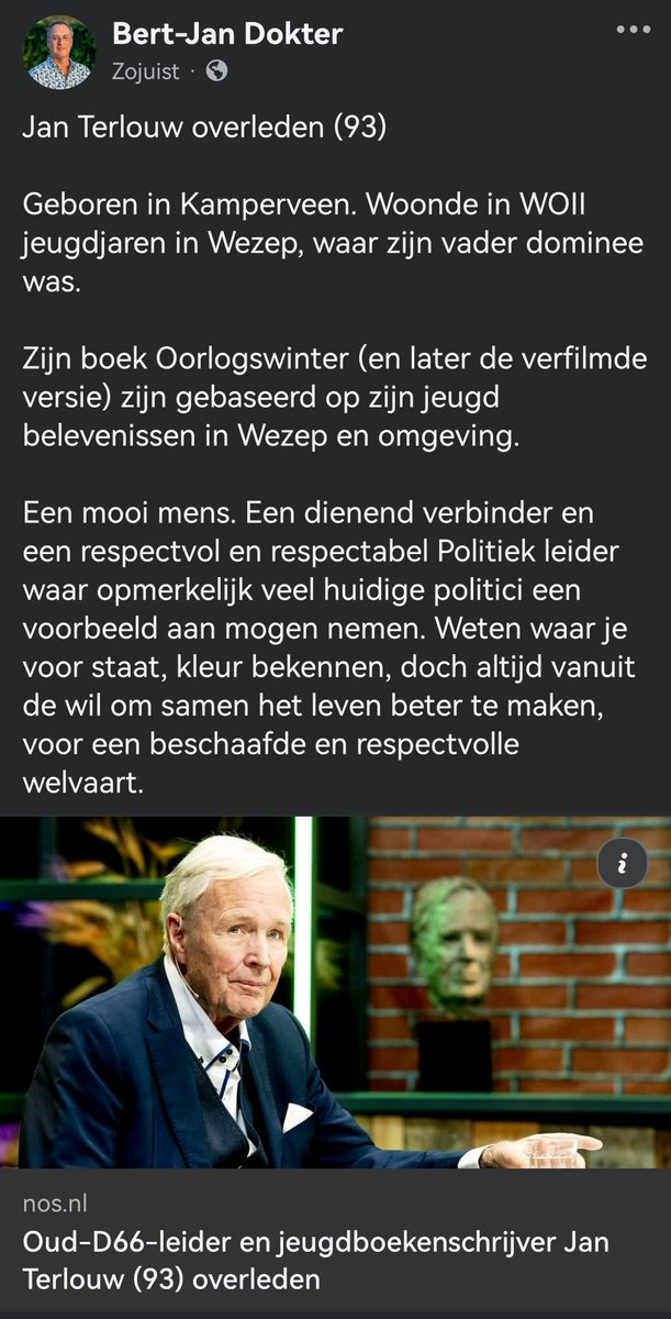 Jan Terlouw, 1931 - 2025 #RIP

Respectabel en respectvol mens. Uit de tijd dat leiders nog op scherpts van de snede debatteerden, doch het respect, fatsoen en waardigheid hoog hielden.