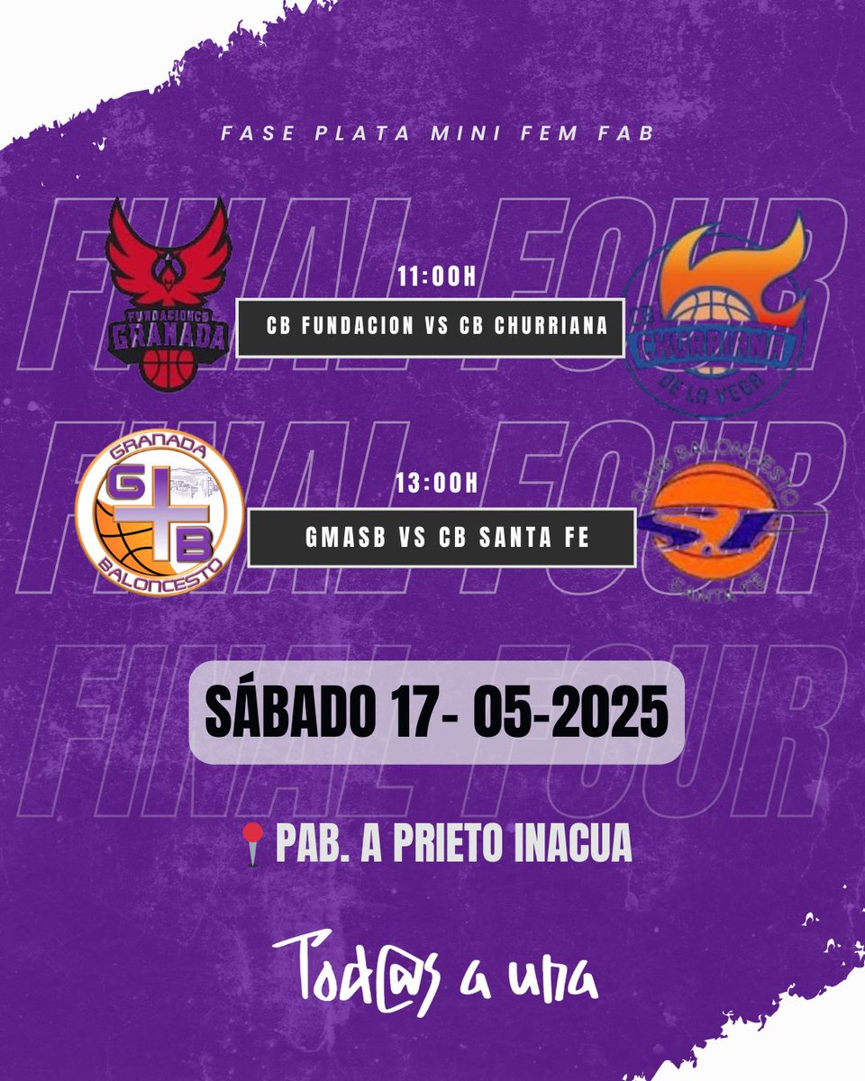 Granada + Baloncesto (@gmasb_) on Twitter photo 🤩Finde de Final Four en casa!
😍Nuestro mini femenino <a href="/PLAION_ES/">PLAION España 🐥</a> GMASB disputará la final four de la fase plata el sábado frente a CB Santa Fe
📅Sábado 17-5-25
⏰13:00H
📍Inacua GMASB
#ForeverPurple💜 🤩Finde de Final Four en casa!
😍Nuestro mini femenino <a href="/PLAION_ES/">PLAION España 🐥</a> GMASB disputará la final four de la fase plata el sábado frente a CB Santa Fe
📅Sábado 17-5-25
⏰13:00H
📍Inacua GMASB
#ForeverPurple💜