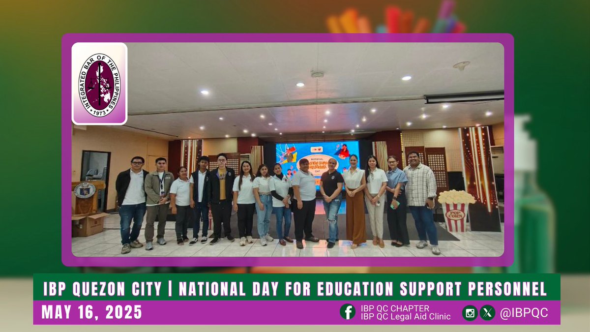 ibpqc's tweet image. 📚⚖️ Last May 16, 2025, IBP Quezon City joined the celebration of the National Day for Education Support Personnel!

#IBPQuezonCity 
#IBPLegalAid  
#ServeTheCountryHailTheIBP