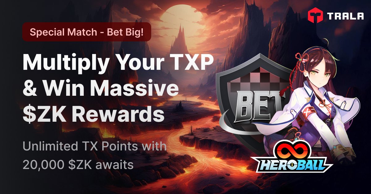 TRALA_Official's tweet photo. ✨ HeroBall Infinity Special Match Betting Information & Exclusive Rewards!

🔹 Match Schedule
⏰ Match Time : May 22, 11:00 AM (UTC)
🕙 Betting Window : May 22, 11:28 AM – 11:38 AM (UTC) (10 minutes only – stay sharp!)
🎲 Payout Rate Revealed : 11:40 AM (UTC)
🤝 Payout Claim Window : May 22, 12:15 PM – 1:15 PM (UTC) 
(⚠️You must claim your payout within this 1-hour window, and any unclaimed rewards will expire afterward)

🔹 How to Bet & Earn TX Points
- Single Win: Bet on the player you think will take 1st place
- Quinella: Predict who will finish 1st & 2nd (order doesn't matter)
- Exacta: Predict 1st & 2nd place in the exact order
- Trio: Predict the top 3 players (order doesn’t matter)

💡 Rewards depend on total TX Point pool and win rate per bet type.

💡 You can place up to 10 bets – so play it smart and strategic!

🏆 Special rewards await the top 3 users who bet the most TX Points!
🥇 1st Place : 10,000 zkSync Tokens
🥈 2nd Place :   7,000 zkSync Tokens
🥉 3rd Place :   3,000 zkSync Tokens

🔥 Maximize your TX Points now and seize this opportunity!

🎁The rewards are given based on total TX Points bet — regardless of betting outcome.