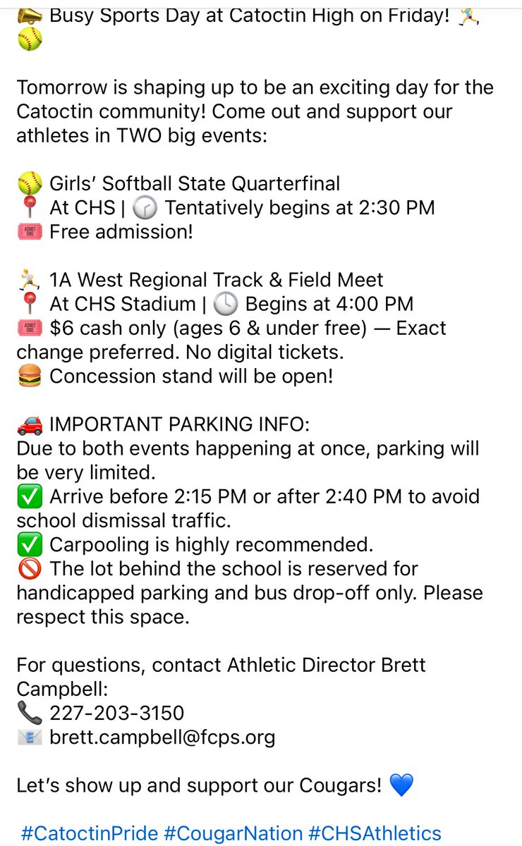 Today (Friday, May 16th) will be a busy one on campus. Car pooling is highly recommended. Go Cougars! #CougarPride
