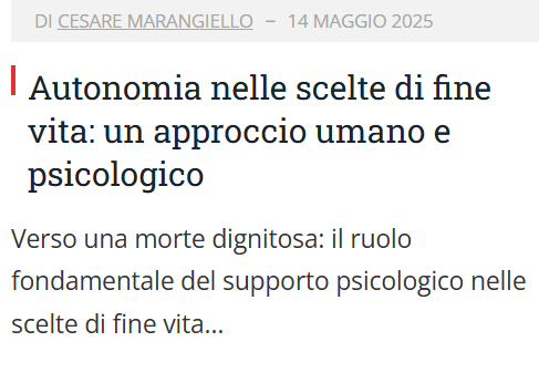 "Fine vita: parlarne è un gesto di responsabilità, non un tabù.
Nel mio ultimo articolo rifletto su scelte, diritti e umanità."
📷 Leggi, rifletti, condividi.
avantionline.it/autonomia-nell…

#psicologia #psicoterapia #Salute #benessere #Innovazione #Rinnovamento #Italia #Partecipazione