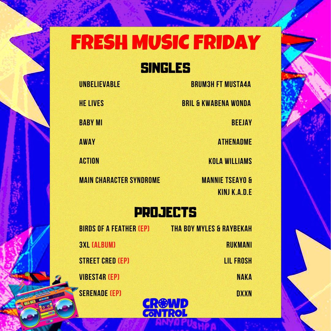 Crowd Control (@crowdcontrolng) on Twitter photo FRESH MUSIC FRIDAY 🎤🎶🎧
STARRING: <a href="/darkoo/">DARKOO</a> 🦇
Featuring: <a href="/itsgabzy/">Gabzy</a> <a href="/rudeboypsquare/">Rudeboy</a> <a href="/obongjayar/">OBONGJAYAR, DEVIL SLAYER</a> <a href="/SuteIwar/">Suté</a> <a href="/itistiwi/">Serenader Ìbílẹ̀ 🍸</a> <a href="/_yimeeka/">Yims🤍</a> <a href="/savagetha_beast/">SAVAGE</a> <a href="/brum3h/">unbelievable.</a> <a href="/wetalksound/">WeTalkSound (WTS)</a> <a href="/dxxnpapi/">Papitano☆</a> <a href="/heisbril/">heisbril</a> <a href="/Mannie_Tseayo/">GREY!</a> <a href="/thaboymyles/">OMOBOi 😇</a> <a href="/RUKMANISOFTIE/">Softie</a> <a href="/ATHENA_DME/">D Main Event</a> <a href="/othenaka/">VIBEST4R ⚡️</a> <a href="/iamkolawilliams/">ACTION 🎬</a> 🔥 FRESH MUSIC FRIDAY 🎤🎶🎧
STARRING: <a href="/darkoo/">DARKOO</a> 🦇
Featuring: <a href="/itsgabzy/">Gabzy</a> <a href="/rudeboypsquare/">Rudeboy</a> <a href="/obongjayar/">OBONGJAYAR, DEVIL SLAYER</a> <a href="/SuteIwar/">Suté</a> <a href="/itistiwi/">Serenader Ìbílẹ̀ 🍸</a> <a href="/_yimeeka/">Yims🤍</a> <a href="/savagetha_beast/">SAVAGE</a> <a href="/brum3h/">unbelievable.</a> <a href="/wetalksound/">WeTalkSound (WTS)</a> <a href="/dxxnpapi/">Papitano☆</a> <a href="/heisbril/">heisbril</a> <a href="/Mannie_Tseayo/">GREY!</a> <a href="/thaboymyles/">OMOBOi 😇</a> <a href="/RUKMANISOFTIE/">Softie</a> <a href="/ATHENA_DME/">D Main Event</a> <a href="/othenaka/">VIBEST4R ⚡️</a> <a href="/iamkolawilliams/">ACTION 🎬</a> 🔥