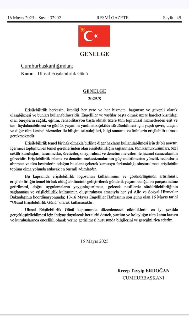 16 Mayıs Ulusal Erişilebilirlik Günü olarak kabul edildi.