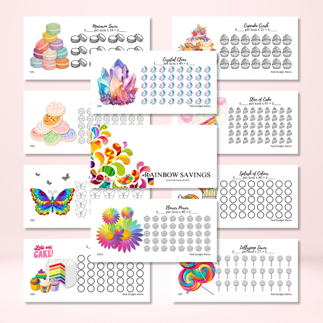 RealBudgetMama's tweet photo. Savings challenges from my Rainbow Coloured collecion, will be available on our new website soon. #savingschallenges #cashstuffing #handmade #handmadestationary #smallbusinessuk #savings https://t.co/miiDX6JplB