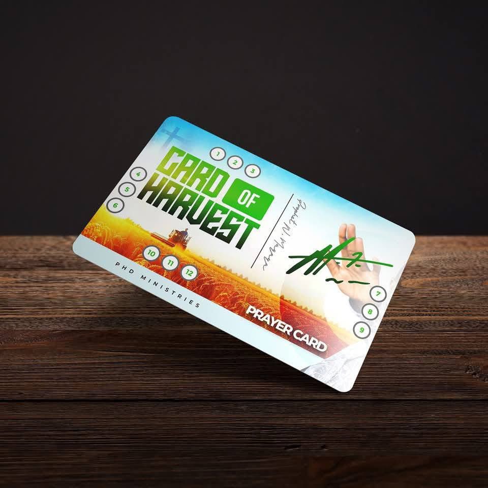 CrimeWatchZW's tweet photo. Prophet Walter Magaya has introduced the "Card of Harvest" which will be given to all PHD Ministry members on 1 June - the church's big Sunday service. 

He said: "This card is more than a gift — it is a prophetic symbol and a spiritual reminder that everything you need has already been PROVIDED by GRACE."

"This card will help you pray with focus, connect with the prophetic Word, and boldly claim what is rightfully yours in Christ."

Prophet Magaya explained: "Whether you are a Partner, a Kingdom Driver, a Giver, or even a member who may not contribute much but belongs to this Ministry — this blessing is yours for no charge at all."