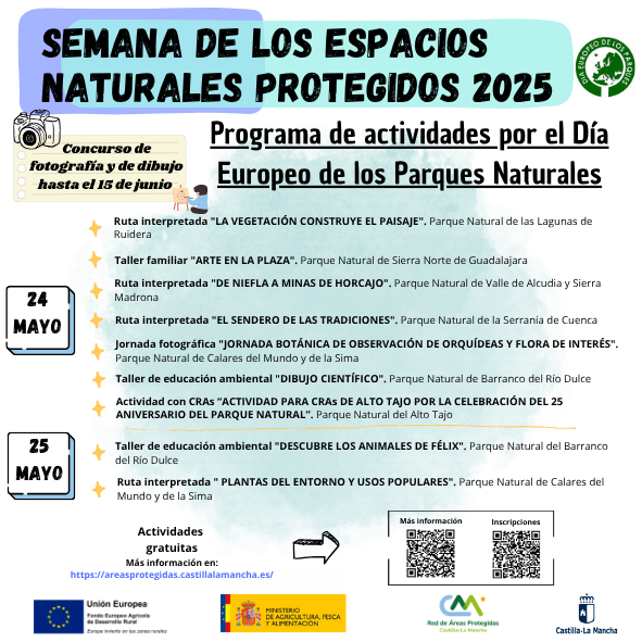 ¡Celebramos la Semana de los Espacios Naturales Protegidos 2025! 🥳🎂🏞️
Concursos de dibujo escolar 🖍️🎨
Concurso de fotografía 📸🌿
Rutas de senderismo y talleres de educación ambiental
Actividades gratuitas. Infórmate y apúntate 👇
areasprotegidas.castillalamancha.es/actualidad/cel…