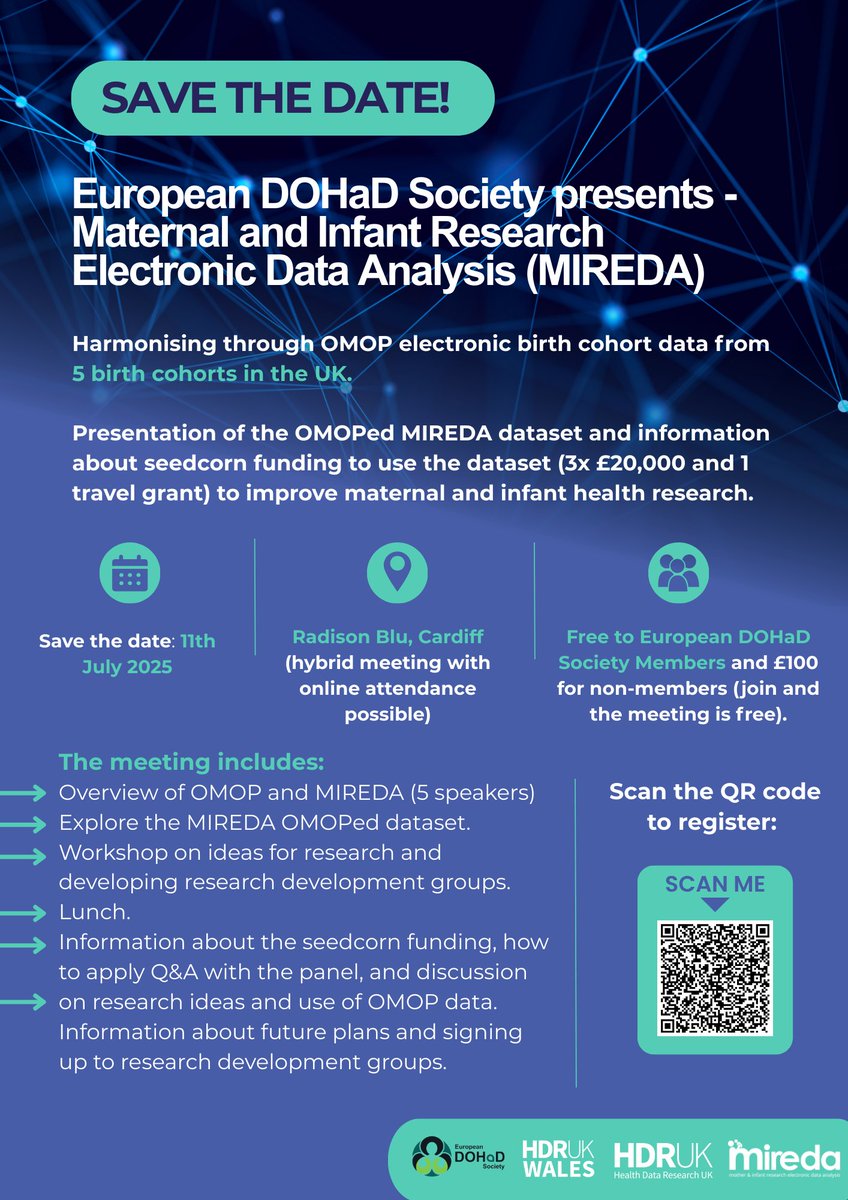 HDR UK Wales (@hdrukwales) on Twitter photo 📅Save the date!
<a href="/EuropeanDOHaD/">European DOHaD Society</a> Society presents MIREDA – harmonising UK birth cohort data through OMOP!
Dive into the OMOPed dataset, attend exciting workshops & shape future maternal & infant health research.
🎟️Get your ticket here: eventbrite.co.uk/e/european-doh… <a href="/HDR_UK/">Health Data Research UK (HDR UK)</a> 📅Save the date!
<a href="/EuropeanDOHaD/">European DOHaD Society</a> Society presents MIREDA – harmonising UK birth cohort data through OMOP!
Dive into the OMOPed dataset, attend exciting workshops & shape future maternal & infant health research.
🎟️Get your ticket here: eventbrite.co.uk/e/european-doh… <a href="/HDR_UK/">Health Data Research UK (HDR UK)</a>