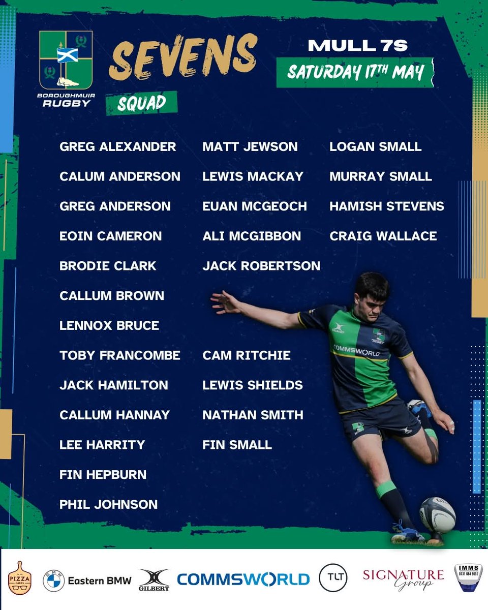 Mull 7s Touring Squad

Great to see a big touring squad, mixing youth and 'experience', heading to the world's most sociable sevens this weekend on Mull. Let's hope it's third time lucky for the boys after a couple of runners up results in their last two appearances on the island