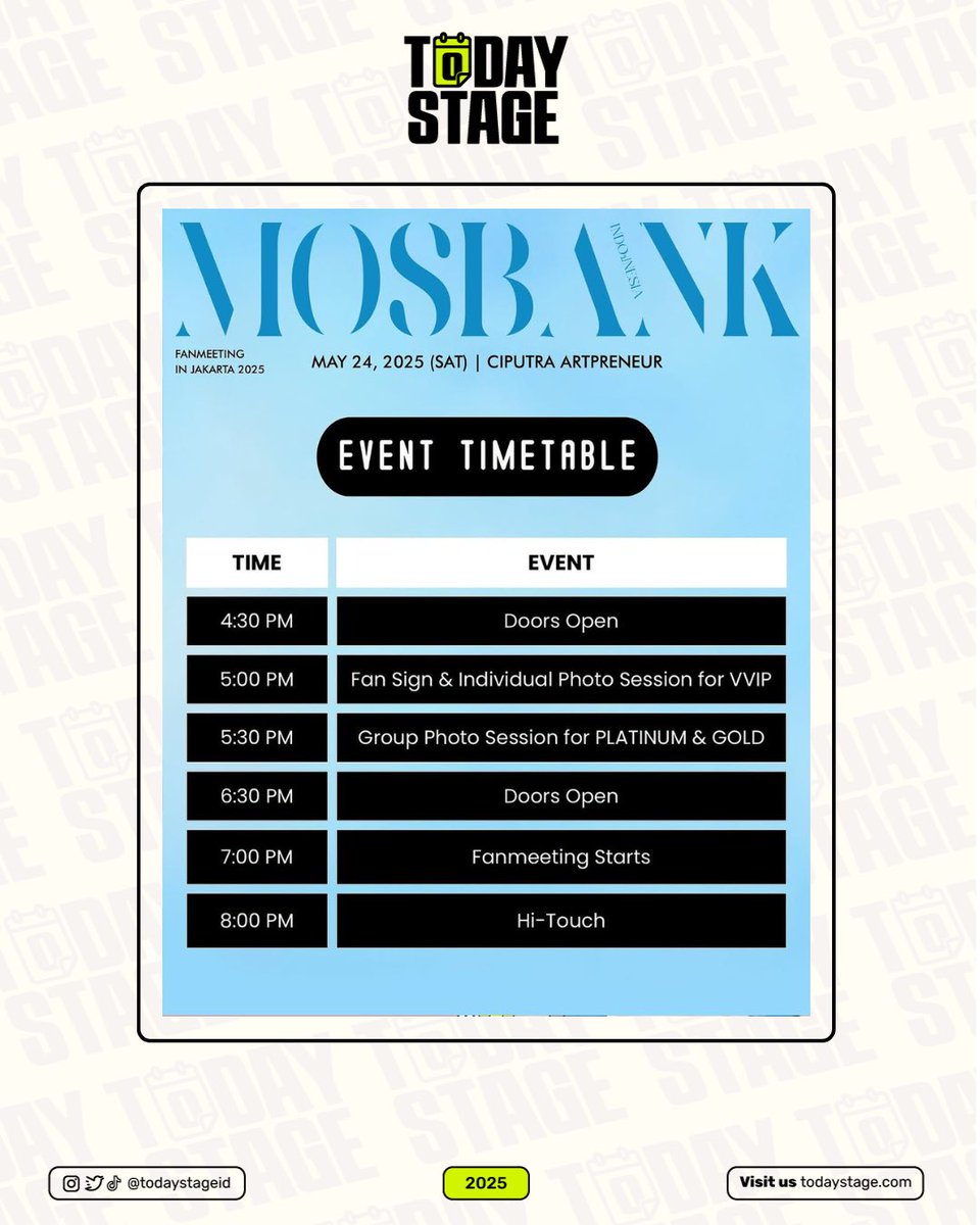 @mosbankworld Jakarta Updates :

After listening to some fan feedbacks, we’ve made some exciting updates to the fan meet benefits!

Here’s also the schedule for the event.

Promoted by <a href="/banyakbagusent/">BBE</a>