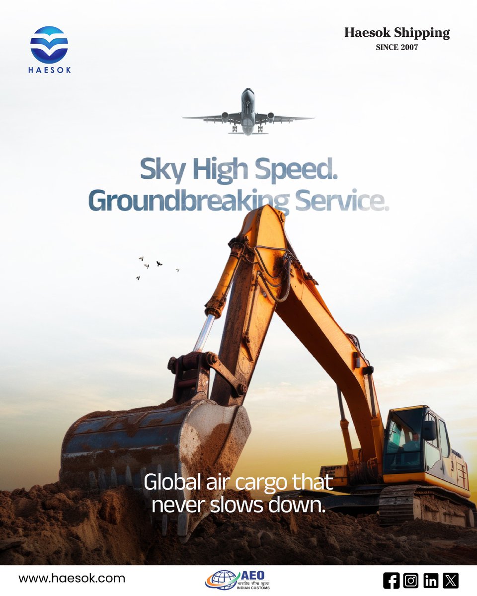 Haesokshipping's tweet image. Sky high speed meets groundbreaking service.
At Haesok Shipping, we move global air cargo that never slows down — from urgent machinery to critical infrastructure needs.
Built for speed. Engineered for reliability.

#haesokshipping #aircargo #heavydutylogistics