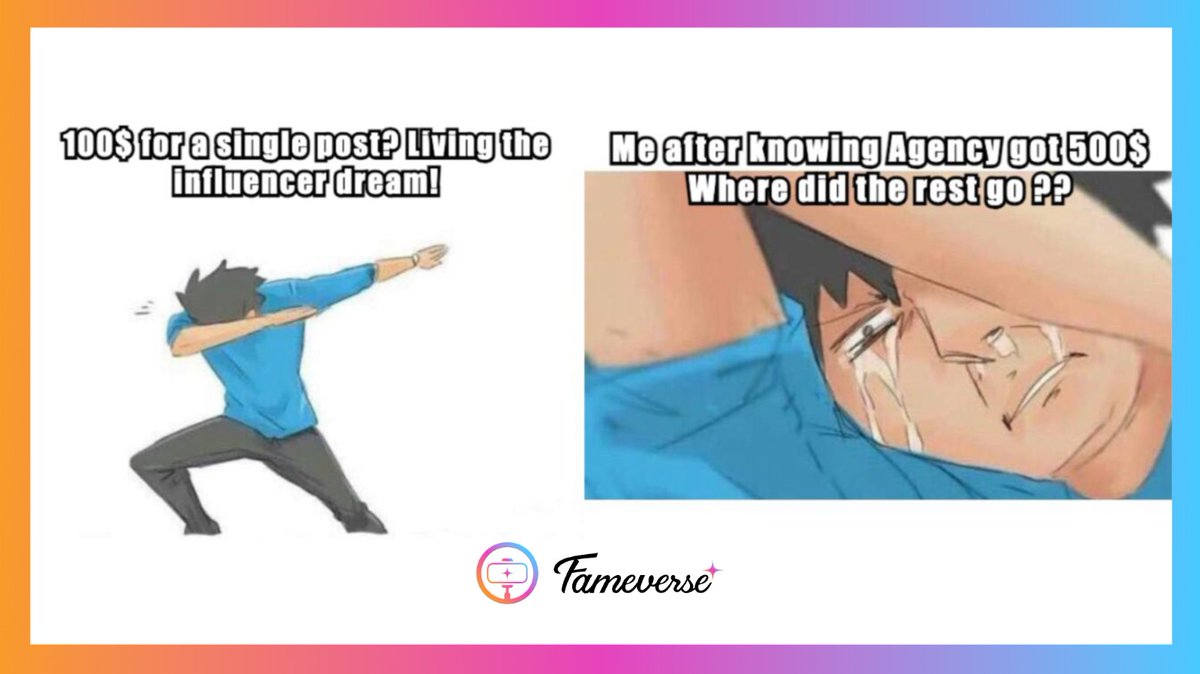 the_fameverse's tweet photo. Brand paid 500$ 💰
Influencer got 100$ 🧾
No one talks about where the rest went 🤐

Lack of transparency between agencies and brands hurts creators 😤

It’s time for a fair, direct system — built for YOU 🚀
Join Fameverse now → https://t.co/jPMPqR1JuS
#Fameverse #TON #Web3 #Airdrop #NewAirdrop #cryptocurrency