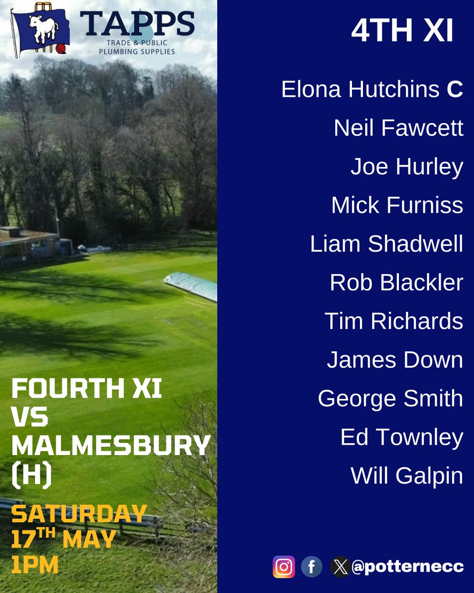 Another glorious weekend ahead of cricket 🌞
Come along and support our teams 💛
🏏 1st XI home vs @thornburycc 12pm
🏏 2nd XI away vs <a href="/swindoncc/">Swindon CC, Staffs</a> 12pm
🏏 3rd XI away vs @whitehorsecc 1pm
🏏 4th XI home vs @malmesburycc 1pm