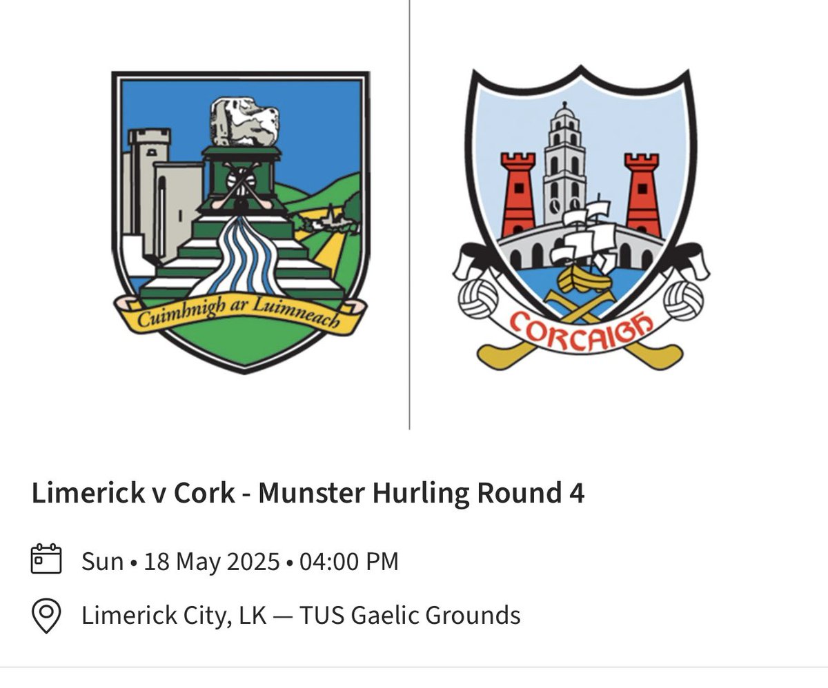 Last few hours to be in the draw for the much sought after tickets. 

<a href="/OfficialCorkGAA/">Cork GAA</a>  V <a href="/LimerickCLG/">Limerick GAA</a> 

Comment “Simply Suits” and retweet this post. 

Winner picked this evening 8pm at the Minor final in Semple Stadium😀.