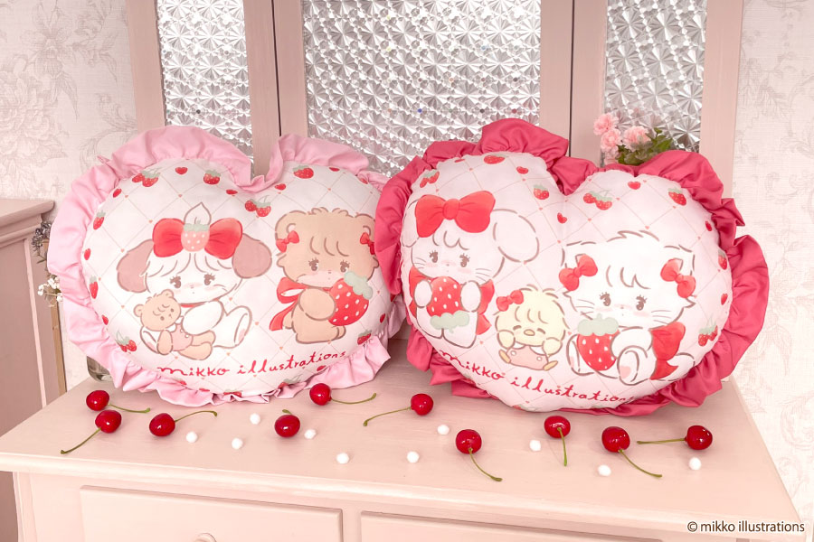 mikko ハート型フリルクッション&いちごBIGぬいぐるみ 全4種 mikko いちご BIGぬいぐるみ(ラテ・スフレ)ハート型フリル