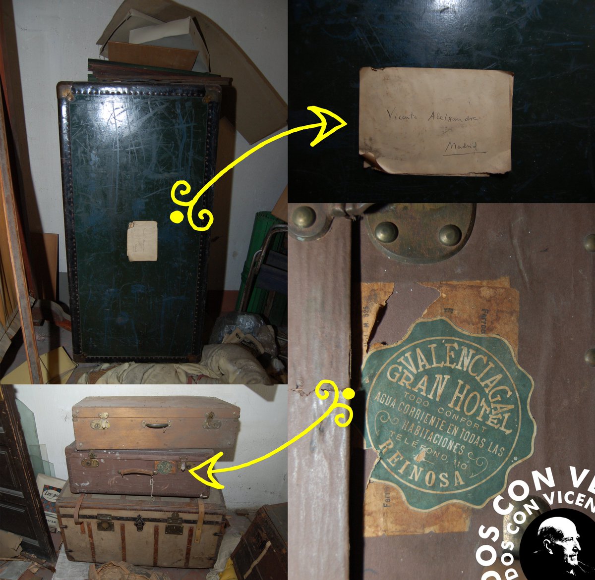 VICENTE ALEIXANDRE DE VIAJE
Tenemos bien localizadas las maletas de viaje de Vicente Aleixandre y el extraordinario baúl armario que utilizaba, con una tarjeta manuscrita, que lo identifica, del propio poeta. VAMOS A CONSEGUIR QUE TODO VUELVA A SU FUTURA CASA MUSEO.