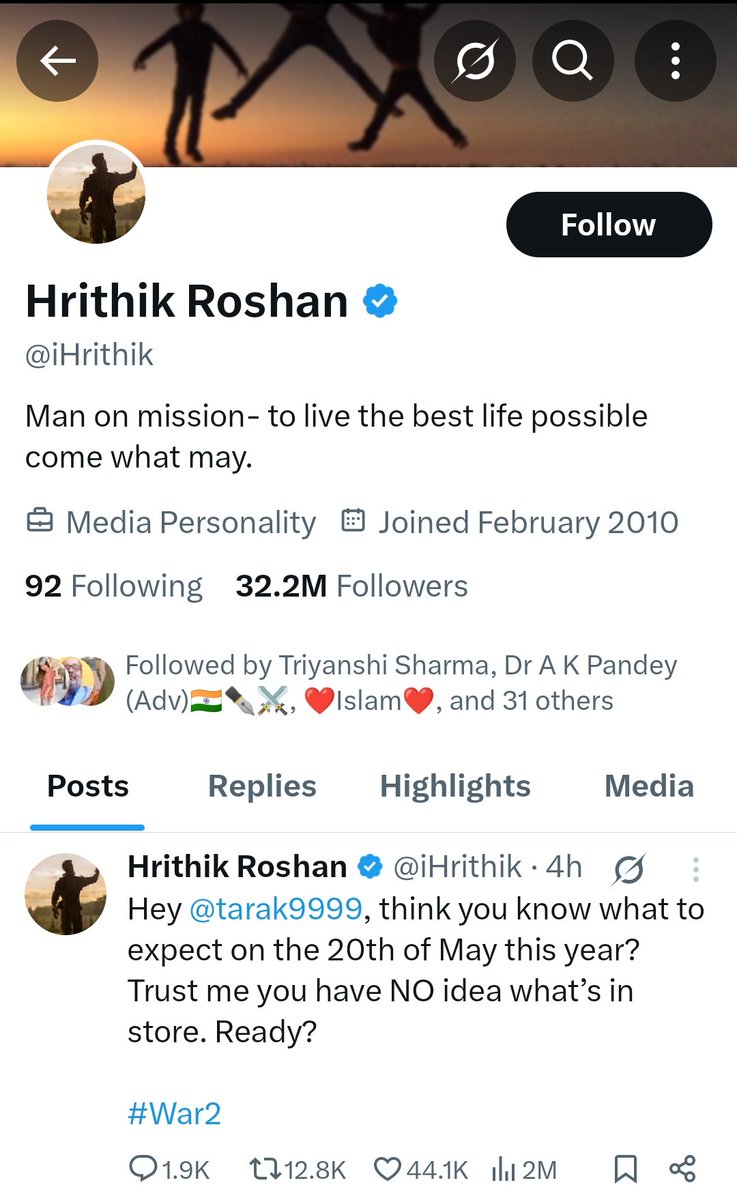 Harshit86503's tweet photo. Hrithik Roshan teased Jr NTR that War 2 teaser may come on 20th May.
#War2Teaser 
#War2 https://t.co/4tHuMPbcgC