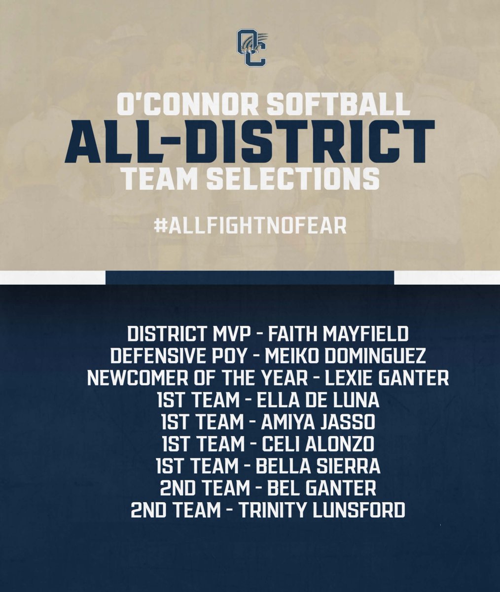 O’Connor HS Athletics (@ocathletics1819) on Twitter photo These Lady Panthers, whether on the field or at the plate, displayed passion, grit, & determination ... giving their all in every game.
Congrats, ladies, on being recognized by NISD for the 2024-2025 28-6A Softball All-District Teams! 
📷 OC Softball nisd.net/sites/default/… These Lady Panthers, whether on the field or at the plate, displayed passion, grit, & determination ... giving their all in every game.
Congrats, ladies, on being recognized by NISD for the 2024-2025 28-6A Softball All-District Teams! 
📷 OC Softball nisd.net/sites/default/…