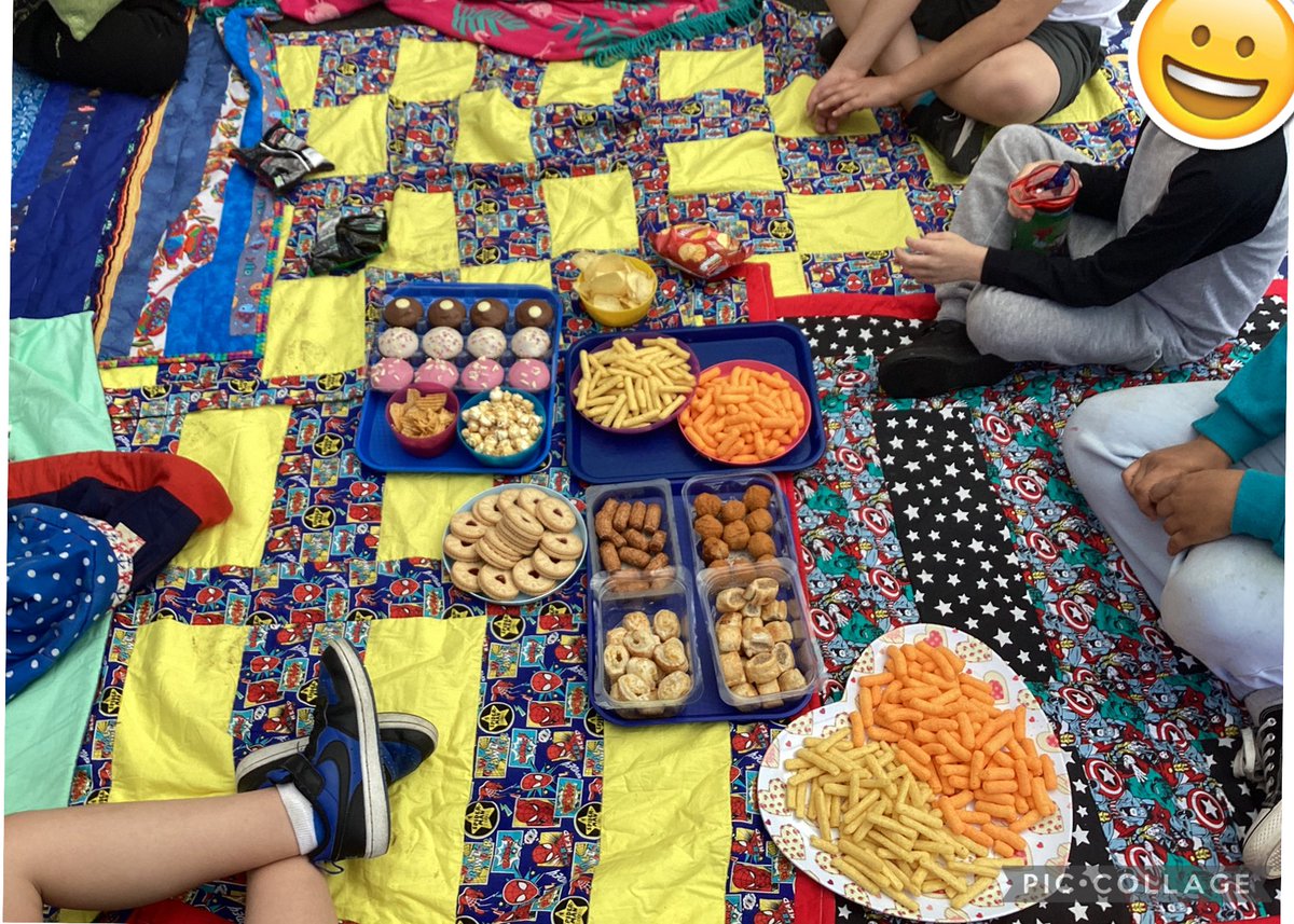 Primary children celebrating VE day by designing medals and Union Jacks, culminating in a celebratory picnic. #UNCRC Article 13