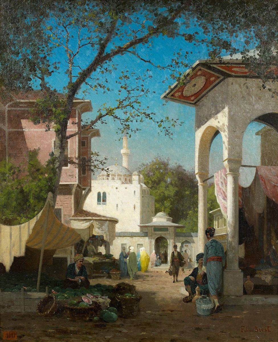 trt2tv's tweet photo. 1847 ve 1855 yıllarında İstanbul’a yaptığı ziyaretlerin etkisiyle birçok eser ortaya koyan Fransız ressam Germain Fabius Brest’in fırçasından İstanbul sokakları🖌️🖼️ https://t.co/lMadVHcwkr