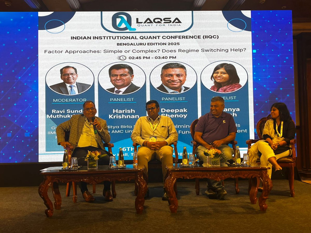 LAQSA_Quants's tweet photo. Factor Approaches:Simple or Complex? Does Regime Switching Help? 

Moderator: Prof Ravisundar Muthukrishnan (Guest Faculty – IIMs,Co-Creator– Modelware)
Speakers:
•Harish Krishnan (Aditya Birla Sun Life Mutual Fund)
•Deepak Shenoy (Capitalmind)
•Sukanya Ghosh (SBI Funds) https://t.co/KXsFd3hwsk
