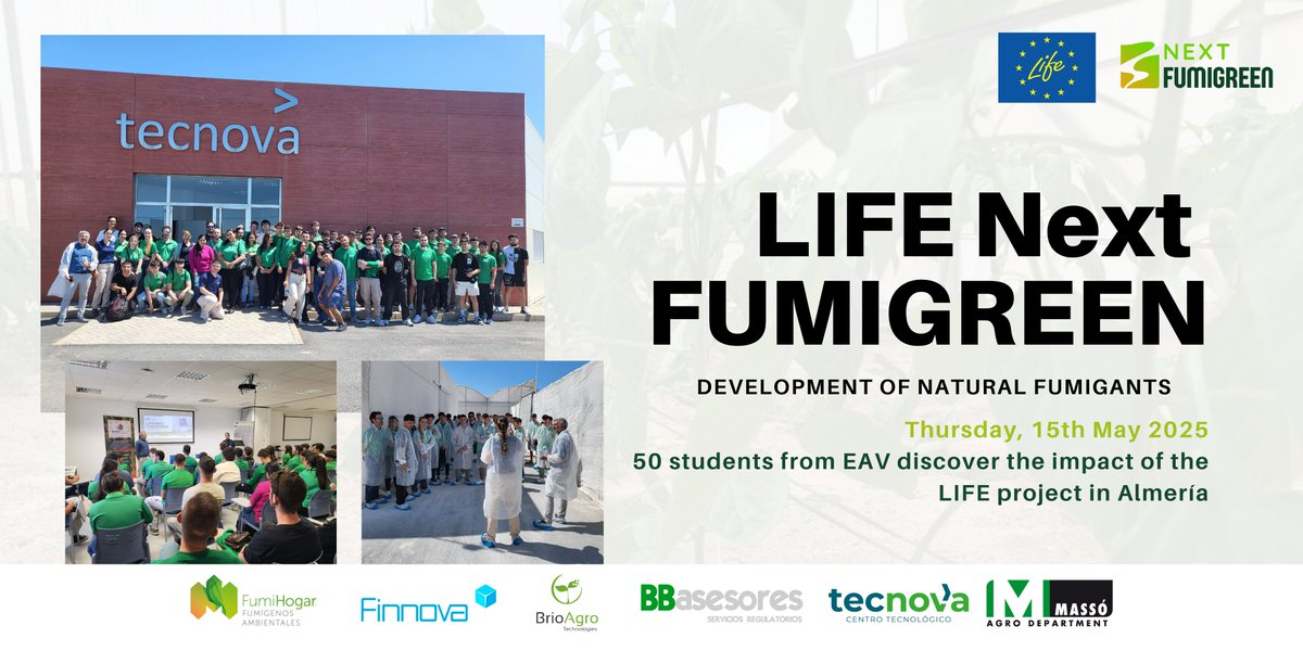 LNextfumigreen's tweet image. 50 students from the @EA_Vicar visited @CTTecnova to explore the #LIFENextFUMIGREEN project
They discovered trials using the natural fumigant against Frankliniella occidentalis in pepper crops.
👥🌱@fumi_gol and the #Tecnovateam led the session.
@cinea_eu @LIFEprogramme