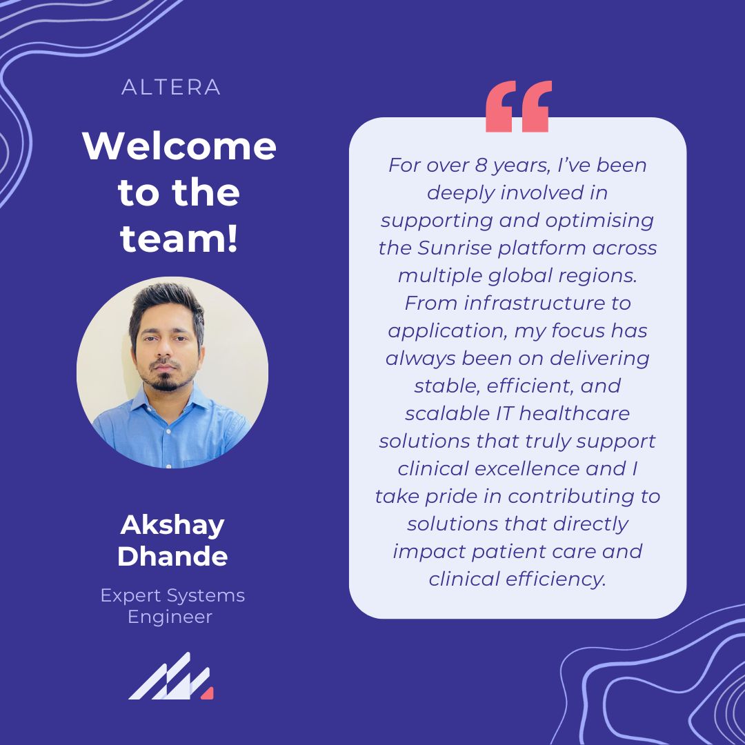 📢 We extend a warm welcome to two new associates to the Altera Digital Health UK &amp; EMEA team!

Kumar Dharmendra joined us as a Senior Architect, and Akshay Dhande as an Expert Systems Engineer, both bringing a wealth of knowledge, experience, and passion for innovation.

They’ve