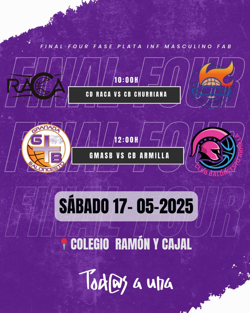 Granada + Baloncesto (@gmasb_) on Twitter photo 🤩Finde de Final Four fase plata para nuestro Infantil Masculino @granadent
💪Nuestro Infantil Masculino @Granadent GMASB disputará la final four de la fase plata el sábado frente a <a href="/ARMILLACB/">Armilla Baloncesto</a>
📅Sábado 17-5-25
⏰12:00H
📍Colegio Ramón y Cajal
#ForeverPurple💜 🤩Finde de Final Four fase plata para nuestro Infantil Masculino @granadent
💪Nuestro Infantil Masculino @Granadent GMASB disputará la final four de la fase plata el sábado frente a <a href="/ARMILLACB/">Armilla Baloncesto</a>
📅Sábado 17-5-25
⏰12:00H
📍Colegio Ramón y Cajal
#ForeverPurple💜