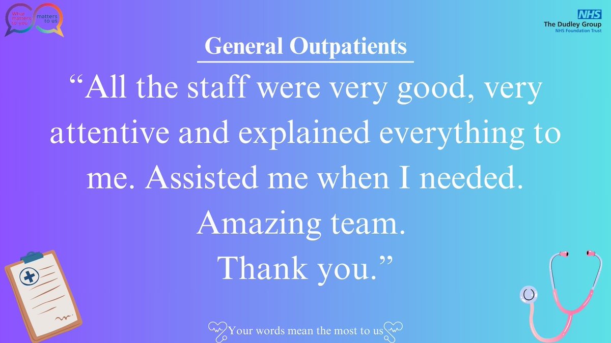 Patient Experience (DGFT) (@dgft_ptex) on Twitter photo Congratulations to the General Outpatients team on the excellent feedback received. Your commitment to patient care and service excellence truly stands out.π
<a href="/jillfaulkner65/">Jill Faulkner</a> <a href="/DudleyGroupNHS/">The Dudley Group</a> <a href="/Dudley_SWBCEO/">Diane Wake π</a> Congratulations to the General Outpatients team on the excellent feedback received. Your commitment to patient care and service excellence truly stands out.π
<a href="/jillfaulkner65/">Jill Faulkner</a> <a href="/DudleyGroupNHS/">The Dudley Group</a> <a href="/Dudley_SWBCEO/">Diane Wake π</a>