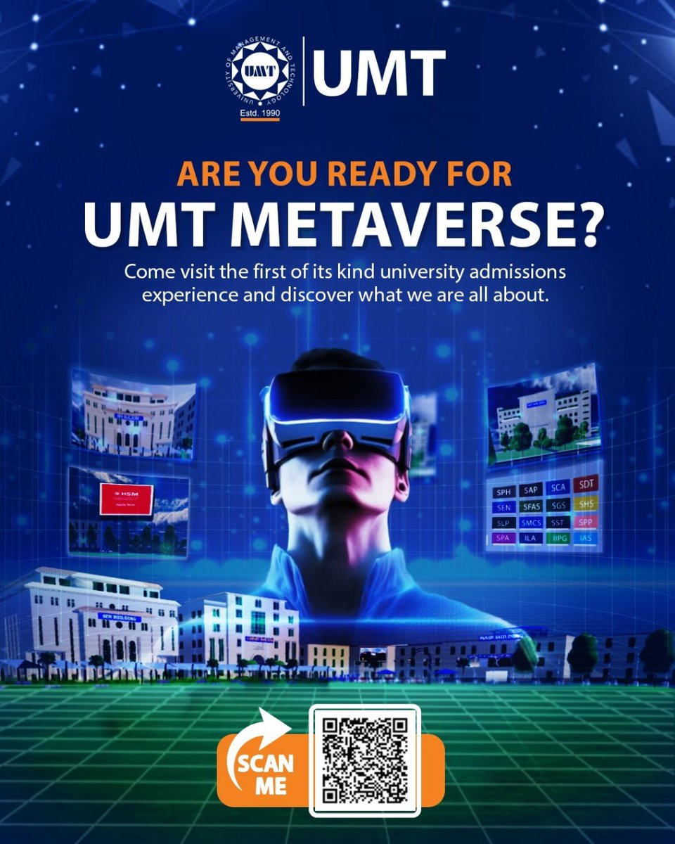 UMTOfficial's tweet photo. Welcome to the UMT Metaverse!
Step into a virtual world where you can:
β
Walk around our campus
β
Explore programs
β
Experience UMT like never before!
π Scan Me & Start Exploring!
#UMTMetaverse #BeyondBoundaries #FutureOfEducation #ScanToExplore https://t.co/ZQocXBMFkQ