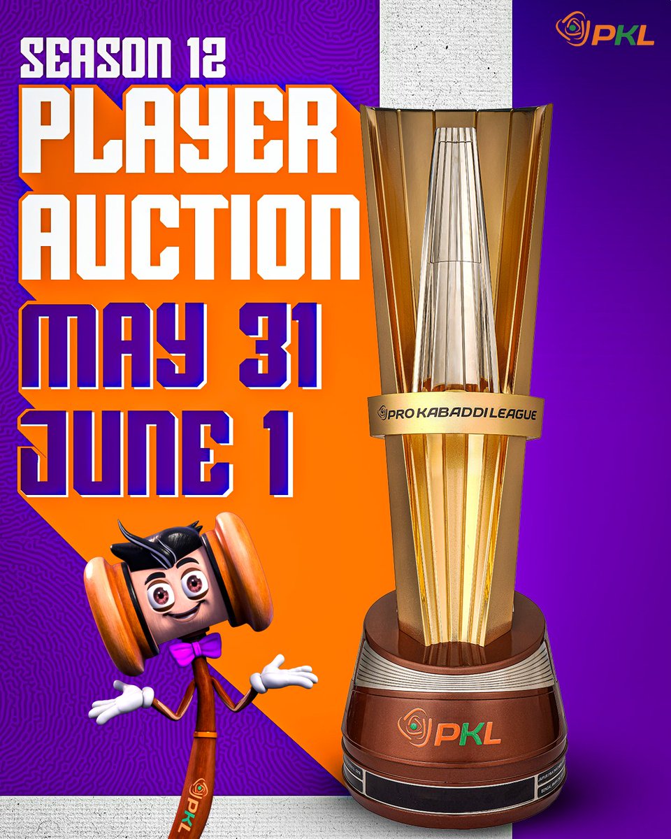 ProKabaddi's tweet image. BIDS 🔨 BATTLES ⚔️ and BLOCKBUSTER AUCTION coming your way 🔥

Stay tuned as Hammerjee is gearing up to decide the fate of your stars in 𝐏𝐊𝐋 𝐒𝐞𝐚𝐬𝐨𝐧 𝟏𝟐 𝐏𝐥𝐚𝐲𝐞𝐫 𝐀𝐮𝐜𝐭𝐢𝐨𝐧 on May 3️⃣1️⃣ &amp;amp; June 1️⃣

#PKL #ProKabaddi #PKLPlayerAuction