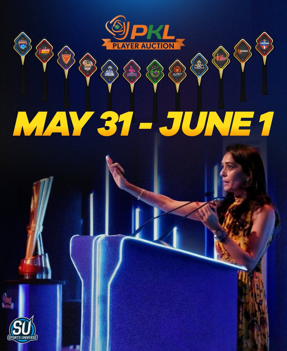 Pro Kabaddi Season 12 Auction will take place on May 31 and June 1. Are you  ready? 🔨🤩 For more KBD content, keep following us! 📲🤸 #SportsUniverse  #ProKabaddi #PKL #Kabaddi