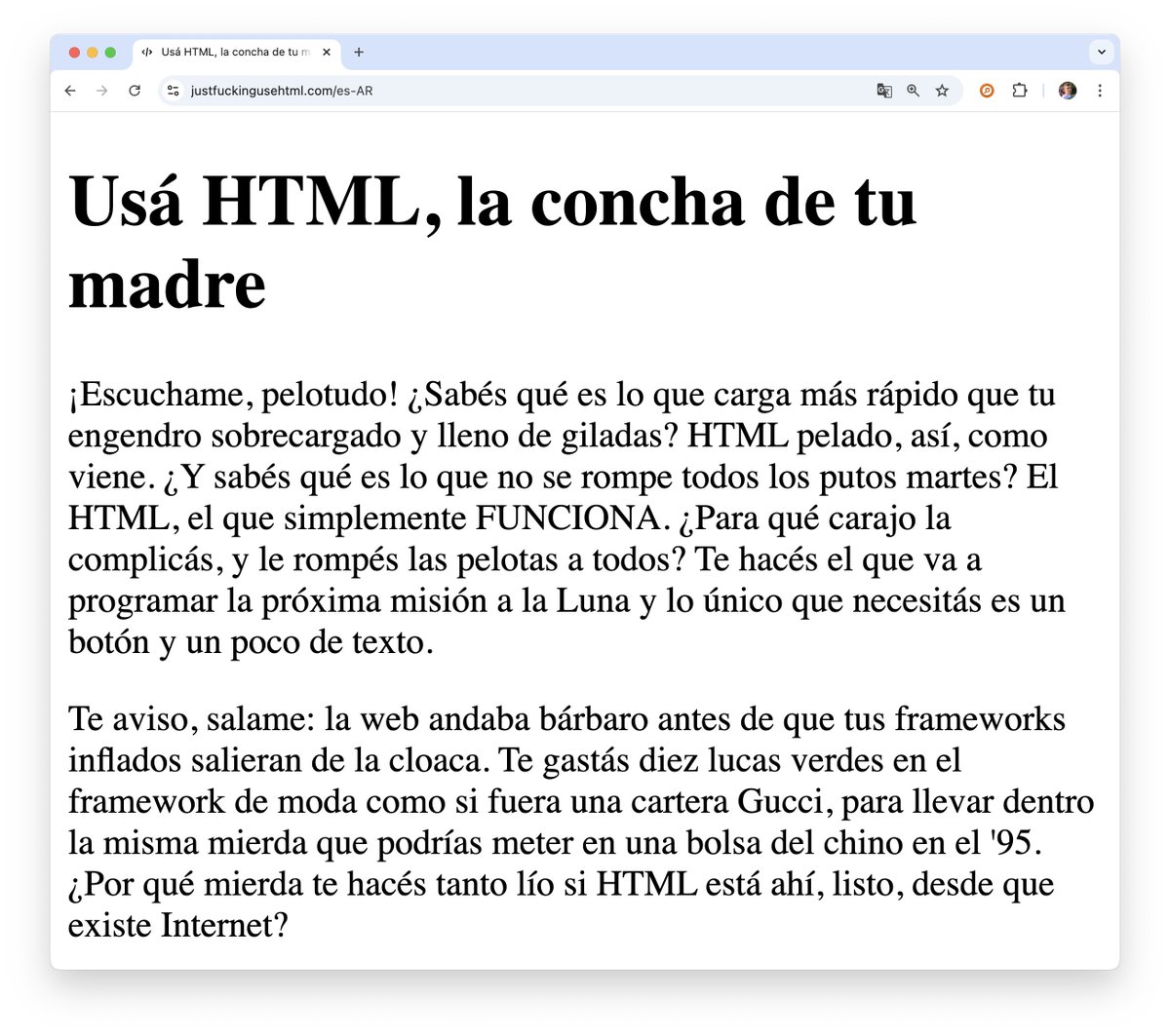 Kyrylo Silin (@kyrylosilin) on Twitter photo Queridos 🇦🇷 hispanohablantes argentinos: ¡Usá HTML, la concha de tu madre!
Gracias a <a href="/maxifirtman/">Maximiliano Firtman</a> por la traducción.
👇👇👇 Queridos 🇦🇷 hispanohablantes argentinos: ¡Usá HTML, la concha de tu madre!
Gracias a <a href="/maxifirtman/">Maximiliano Firtman</a> por la traducción.
👇👇👇
