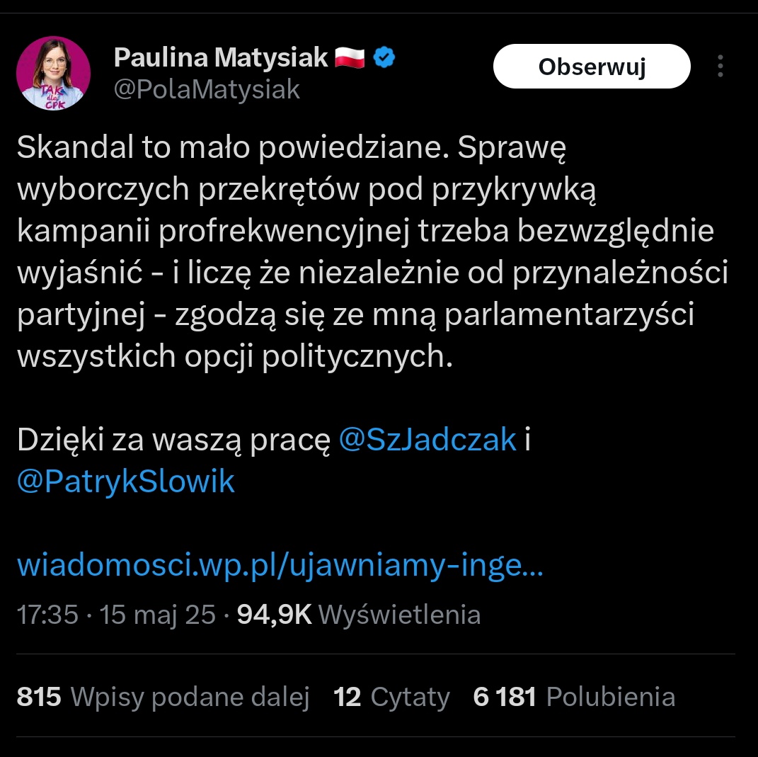 Sprawa jest z kategorii najcięższych przestepstw przeciwko wyborom i demokracji. Za finansowanym na wielką skalę hejtem na <a href="/NawrockiKn/">Karol Nawrocki</a> i <a href="/SlawomirMentzen/">Sławomir Mentzen</a>, promującym Trzaskowskiego, stoi fundacja powiązana z prominentnym działaczem ekipy rządzącej, a NASK - rządowa agencja, nie