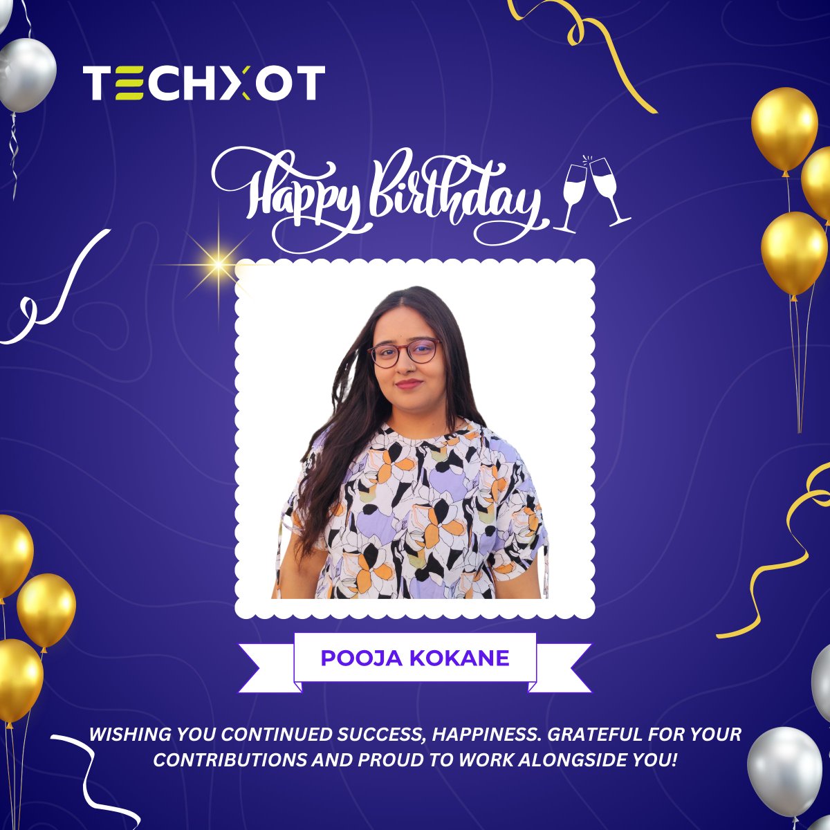 _techxot's tweet photo. Happy Birthday @Poojakokan123
Your ability to stay calm under pressure and bring happiness to those around you is truly appreciated.
Wishing you a birthday filled with peace laughter
#HappyBirthday #BirthdayCheers #TeamWishes #BirthdayAtWork #OfficeBirthday #Techxot #nashik https://t.co/e1A8MyRtmU