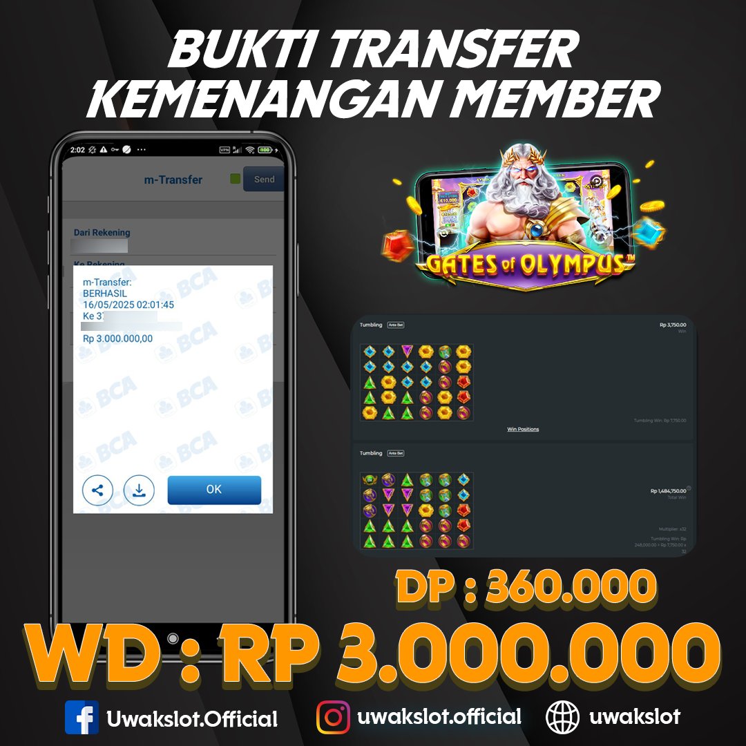 UWAKSLOTJP's tweet photo. Selamat Untuk Kemenangan Member Setia UWAKSLOT
Deposit : Rp 360.000
Withdraw : Rp 3.000.000
Bermain di game : Gates Of Olympus
Link Alternatif : https://t.co/RynlbNURKF
#uwakslot #totoslot #slotgacor #maxwin #slotresmi #mudahmaxwin #pragmatic #pgsoft #slotjp https://t.co/PJs5Q8JnEc
