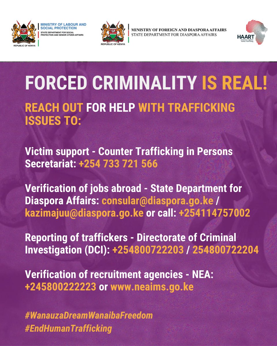 Forced criminality is real. Help us stop this vice. Tukae chonjo!! #EndHumanTrafficking