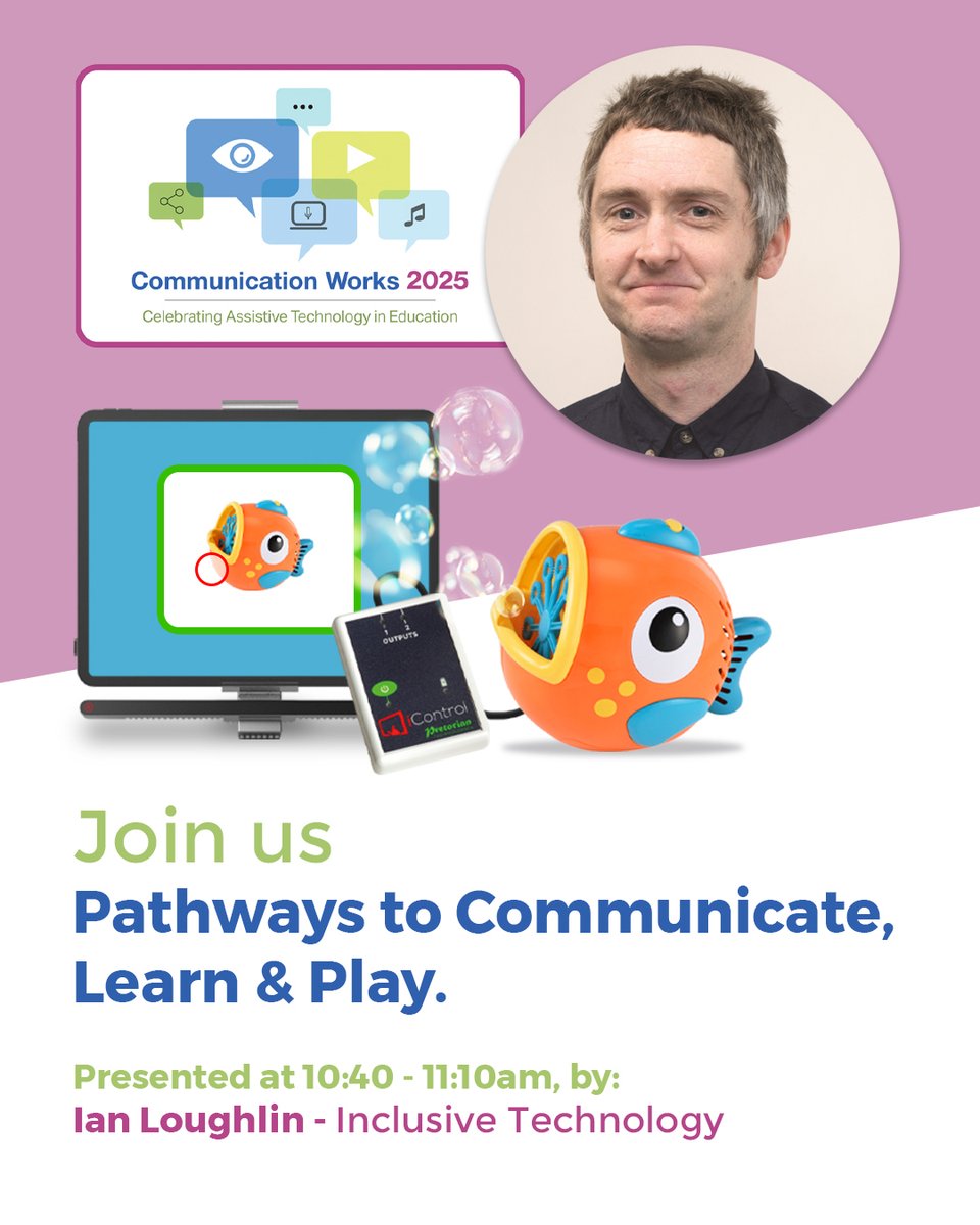 Inclusive Technology (@inclusivetechuk) on Twitter photo Today at #CommunicationWorks2025 North...
๐๏ธ Ian Loughlin is live at 10:40 - 11:10 with Pathways to Communicate, Learn & Play.
From eye gaze tech ๐ and cause & effect play ๐น๏ธ to environmental control ๐ก and games-based learning ๐ฎ - discover powerful ways to support early Today at #CommunicationWorks2025 North...
๐๏ธ Ian Loughlin is live at 10:40 - 11:10 with Pathways to Communicate, Learn & Play.
From eye gaze tech ๐ and cause & effect play ๐น๏ธ to environmental control ๐ก and games-based learning ๐ฎ - discover powerful ways to support early