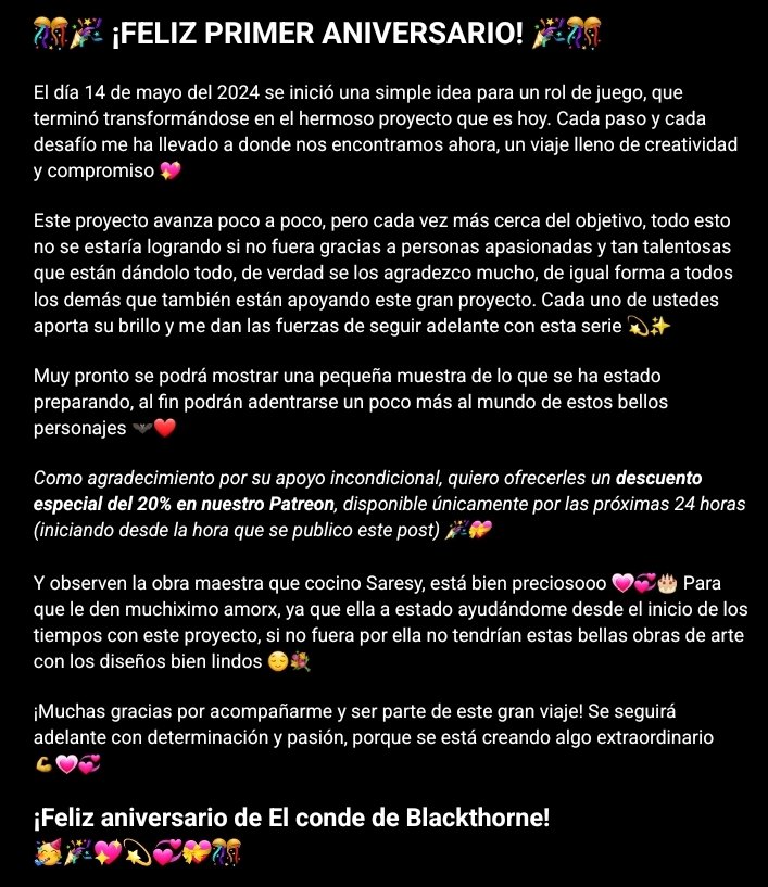 _maftoons's tweet photo. ¡FELIZ ANIVERSARIO DE EL CONDE DE BLACKTHORNE! 🥳🎉💖💫💞💝🎊 

¡Muchas gracias por acompañarme y ser parte de este gran viaje! Se seguirá adelante con determinación y pasión, porque se está creando algo extraordinario 💪💗💞

#elcondedeblackthorne #ECDB #indieanimation https://t.co/UPBoNxSdmN